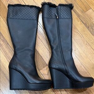 Gucci Elegant Black Wedge Boots